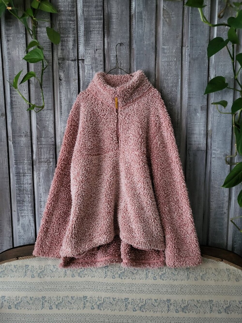 Sherpa Fleece Quarter-Zip Pullover XL Pink Oversized Style - Picture 1 of 12